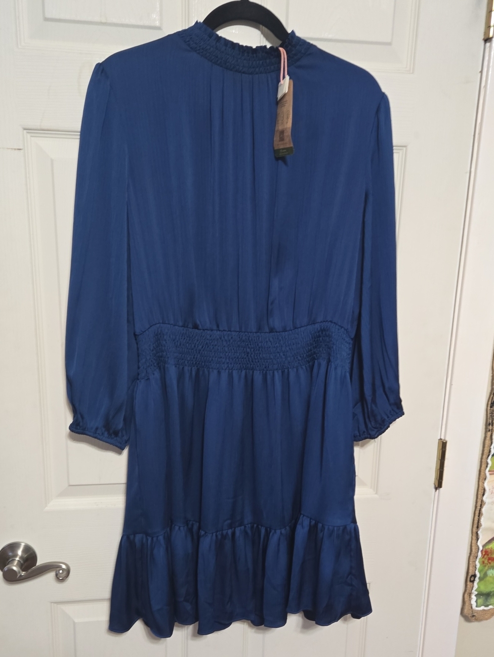 Skies Are Blue Royal Blue Smocked Waist Long Sleeve Dress